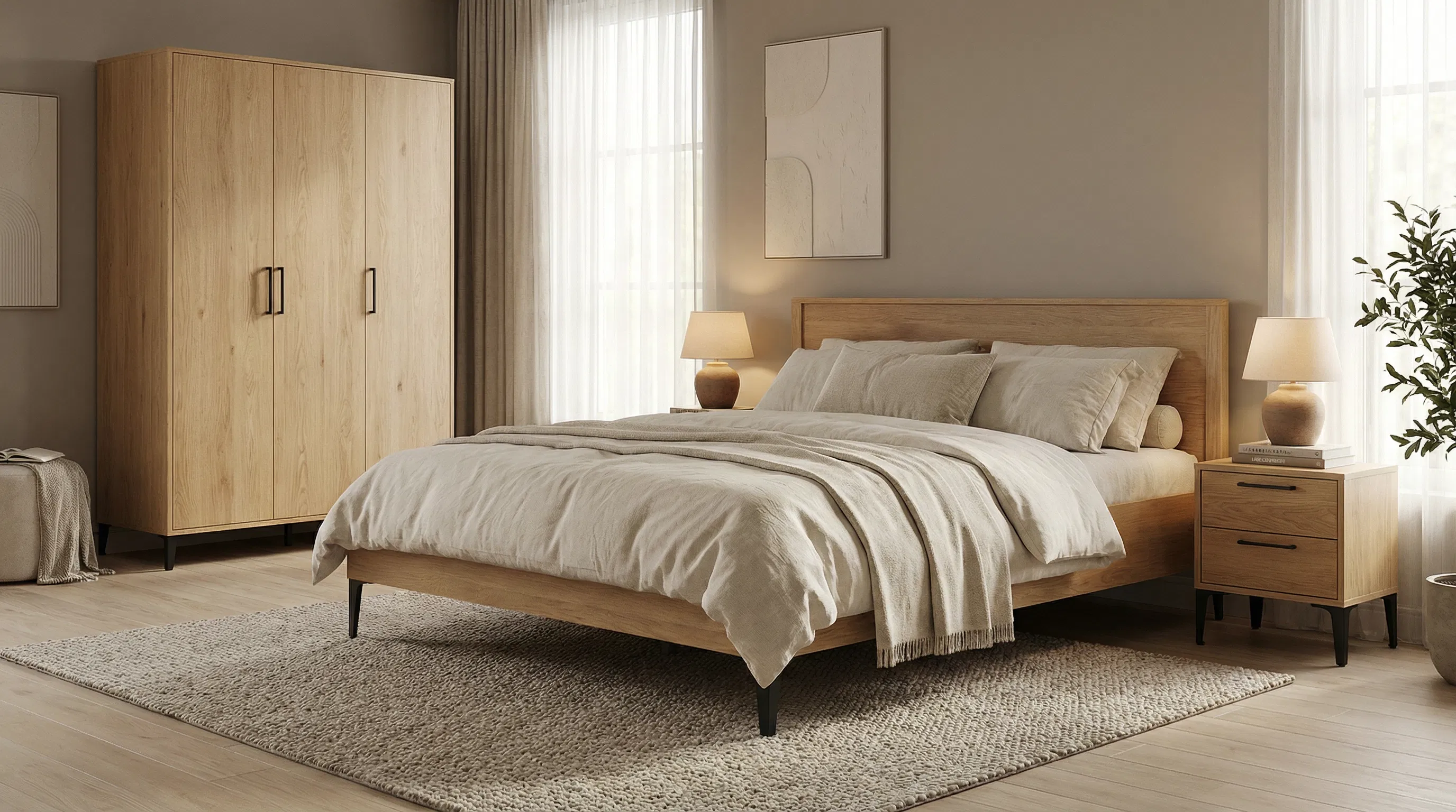 غرفة نوم + معيشة مودرن