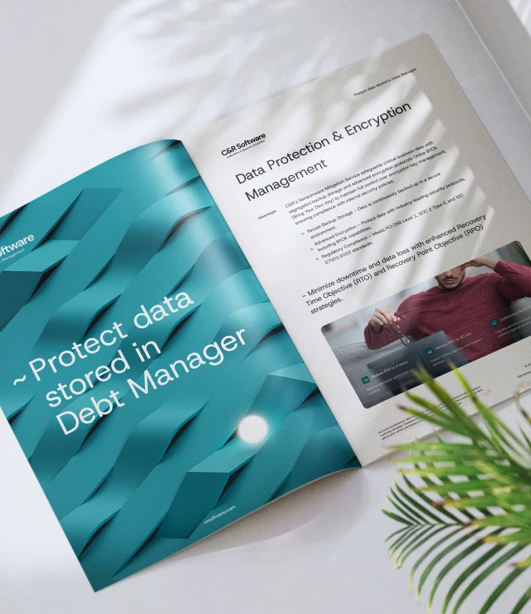 C&R Software magazine spread highlighting data protection and encryption