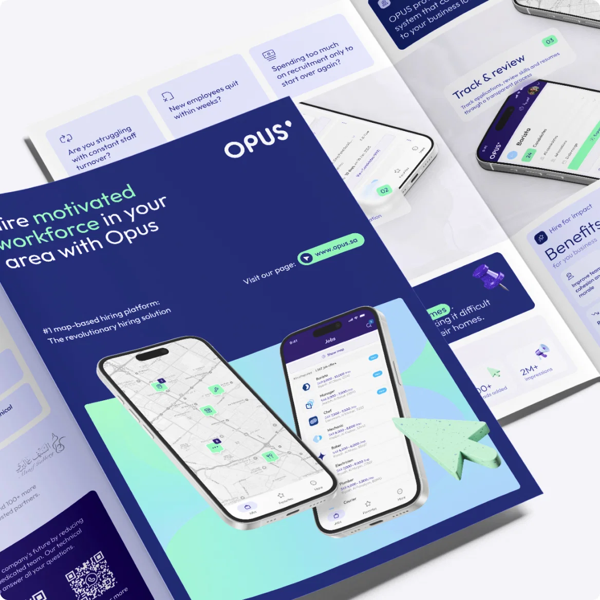 Opus marketing brochure showcasing mobile hiring platform