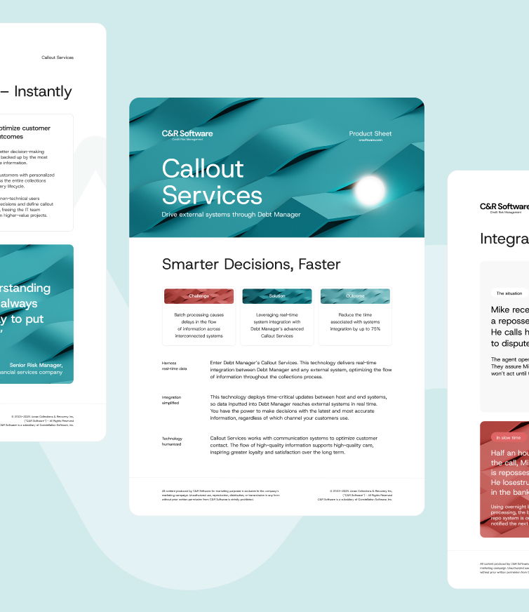 C&R Software product sheets showcasing Callout Services design and layout