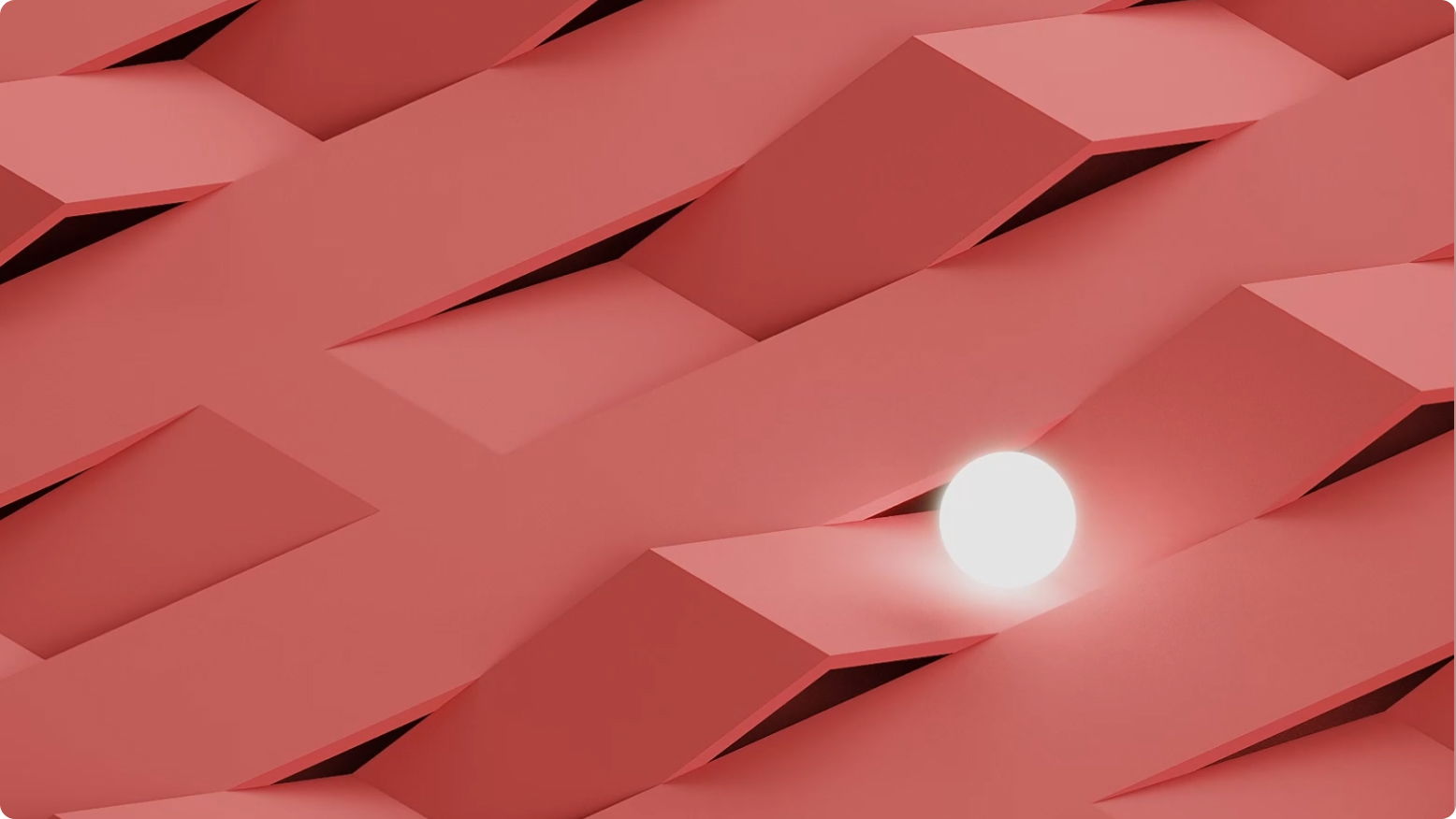 Abstract red 3D pattern with glowing white sphere visual element