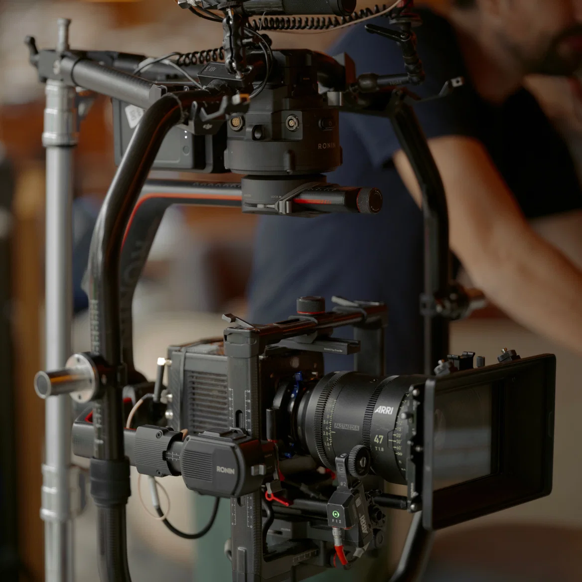 Professional cinema camera setup on gimbal rig